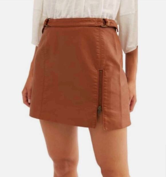 Free People Dresses & Skirts - Free People Midnight Magic Vegan Leather Mini Skirt Cognac Brown Size 2 Moto